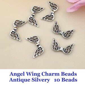 19X11Mm Angel Wing Charm Beads Antique Silvery  10 Beads